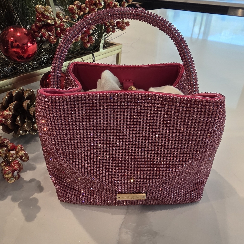 Cult Gaia Solene Mini top-handle bag in pink rhinestone mesh